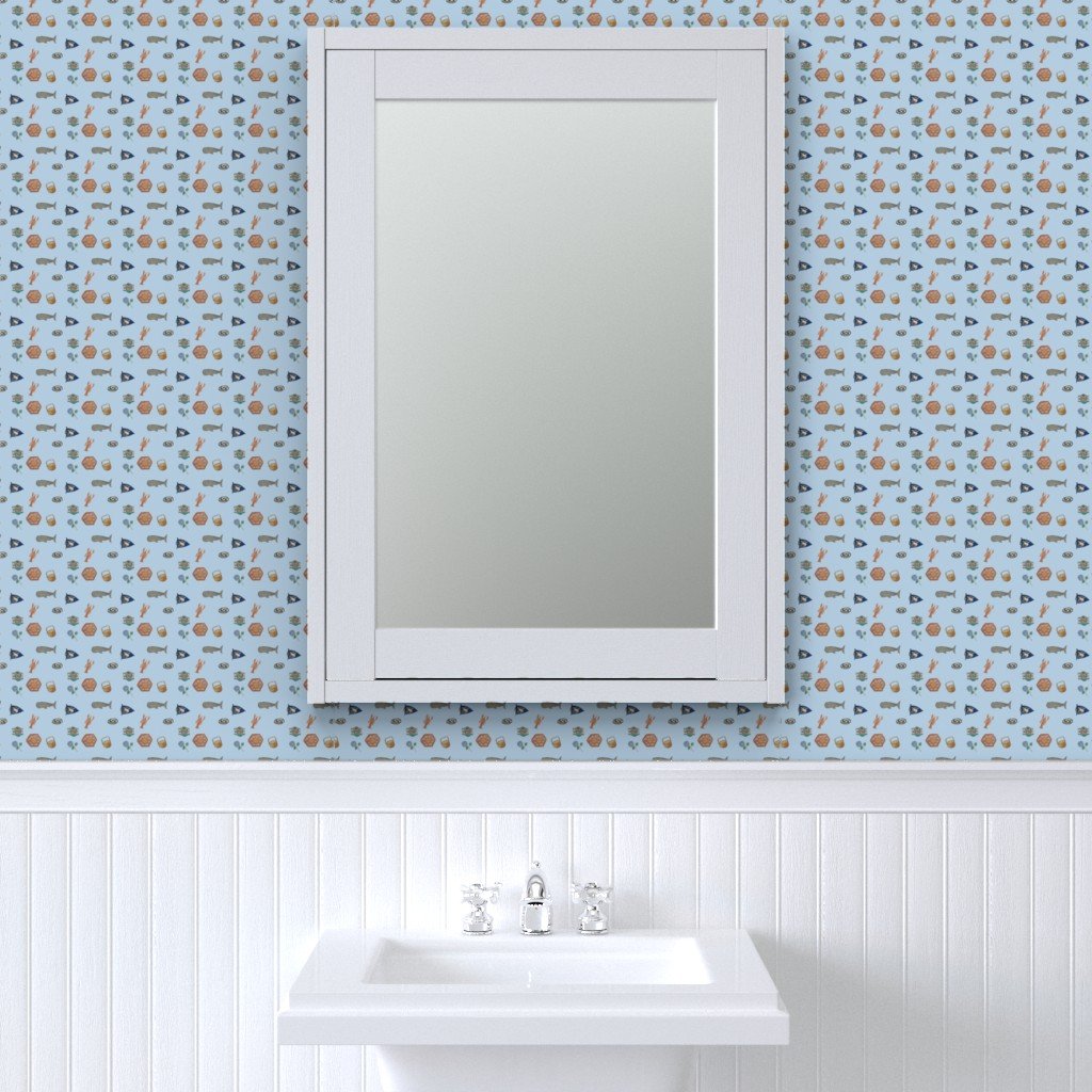 Nantucket Island Symbols and Motifs in Mini on Blue Wallpaper nantucket baskets wallpaper