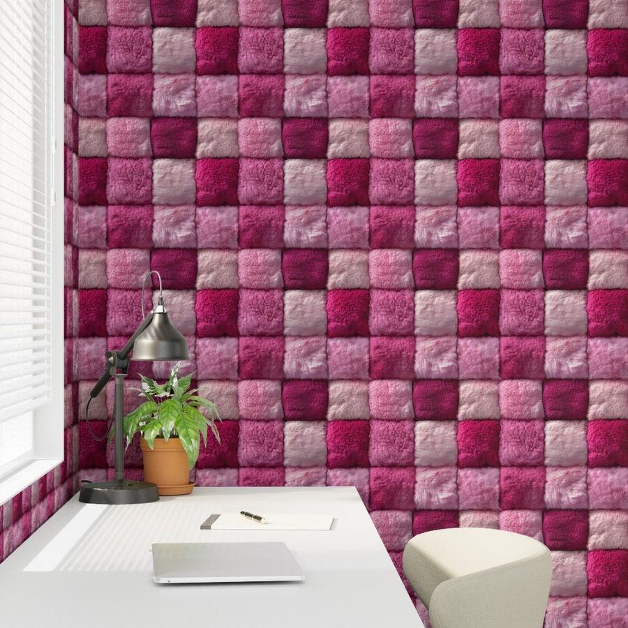 Large Hot Pink and Blush Faux Fur Patchwork Fabric - Luxurious Plush Wallpaper crafting wallpaper