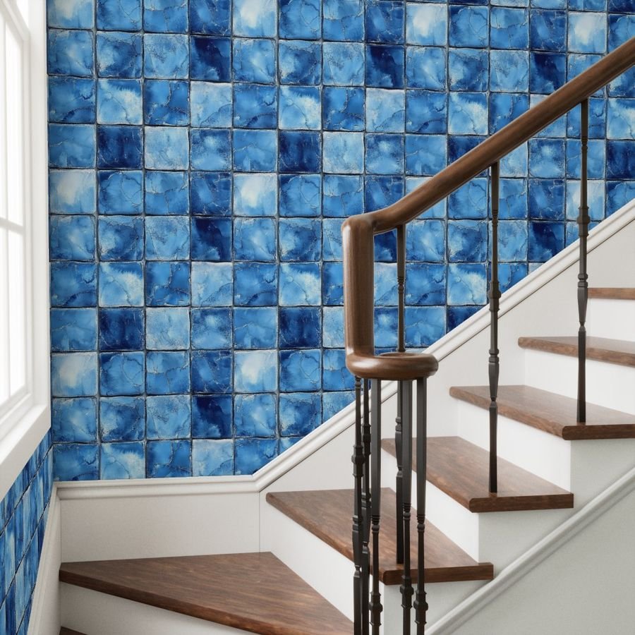 6 inch Blue Mosaic Tiles with Watercolor Effect for Pool or Bathroom Wal bathroom wallpaper