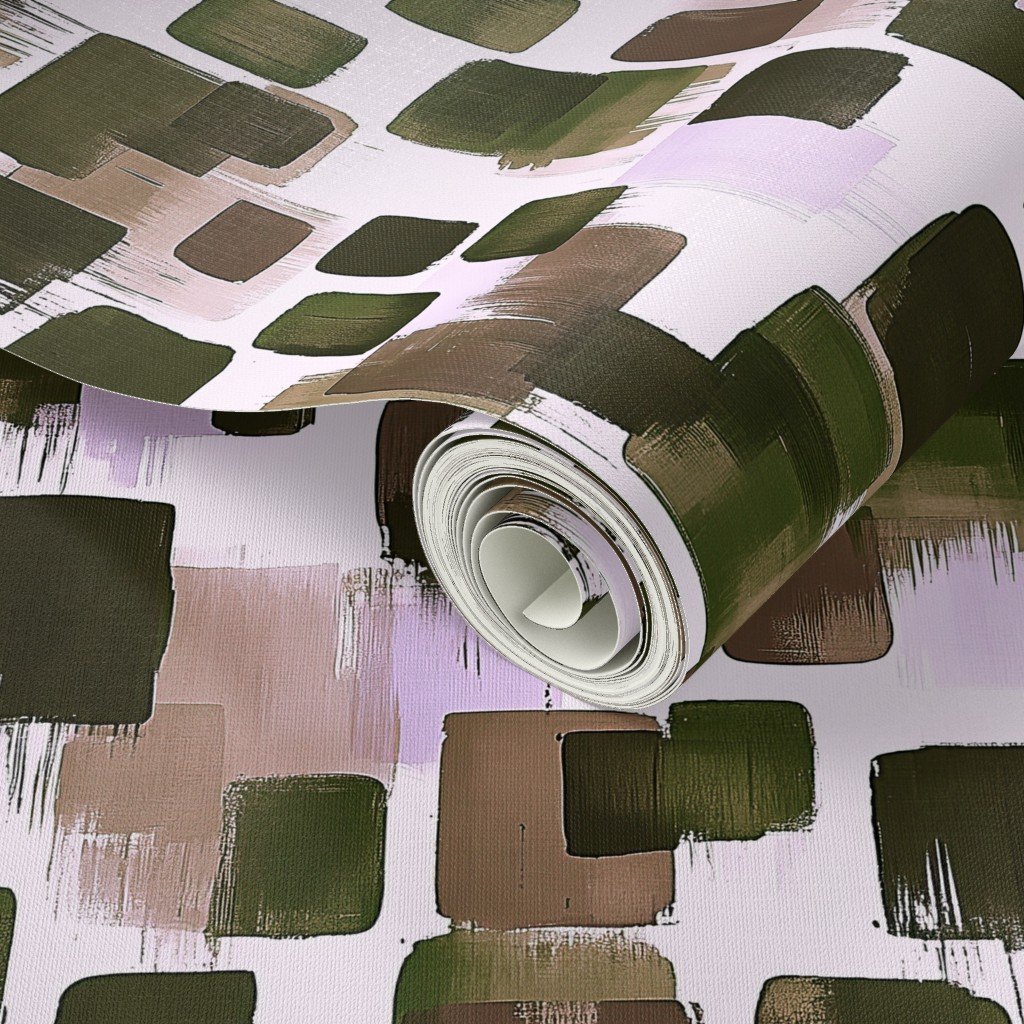 Abstract Earthy Brushstroke Blocks in Green and Brown Wallpaper decor wallpaper