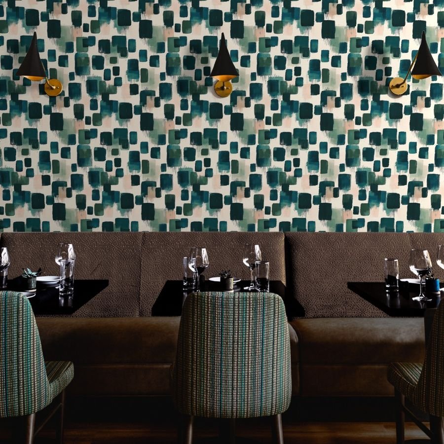 Large Abstract Earthy Brushstroke Blocks in Teal and Soft Peach Wallpaper decor wallpaper