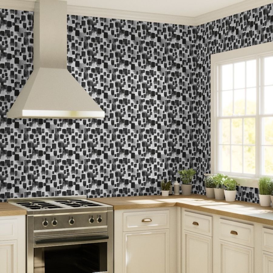 Abstract Monochrome Brushstroke Blocks in Black White and Gray Wallpaper decor wallpaper