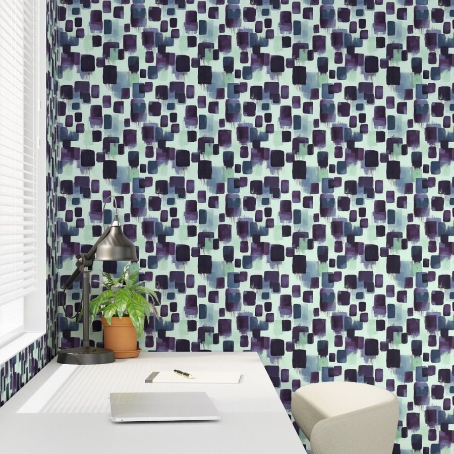 Abstract Brushstroke Blocks in Purple Teal and Cream Wallpaper contemporary wallpaper