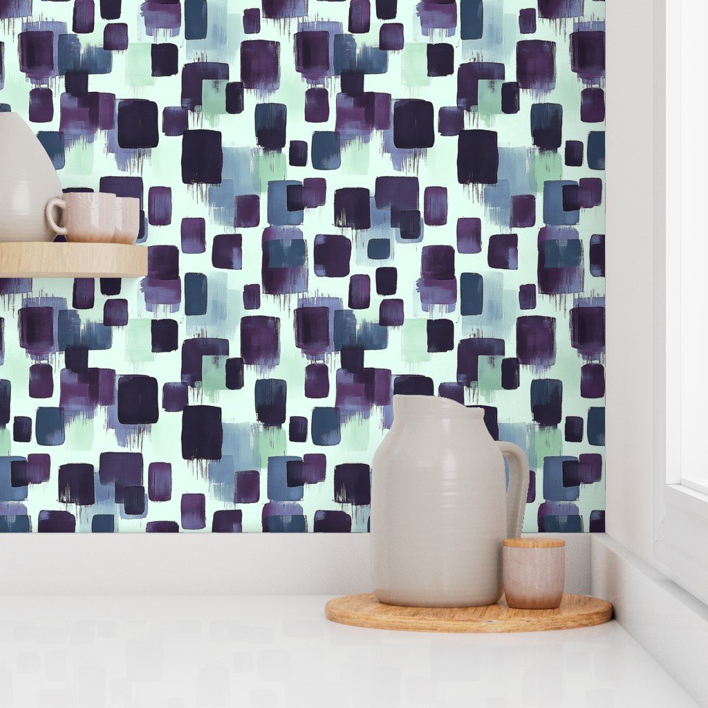 Abstract Brushstroke Blocks in Purple Teal and Soft Mint Wallpaper crafts wallpaper