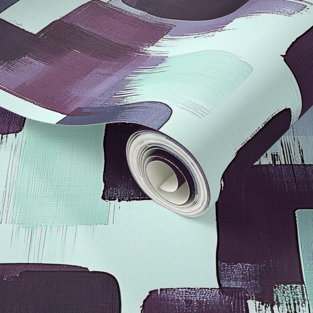 Large Abstract Brushstroke Blocks in Purple Teal and Soft Mint Wallpaper crafts wallpaper