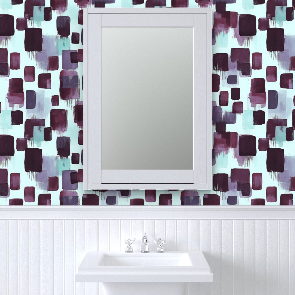 Large Abstract Brushstroke Blocks in Burgundy Teal and Soft Mint Wallpaper burgundy wallpaper