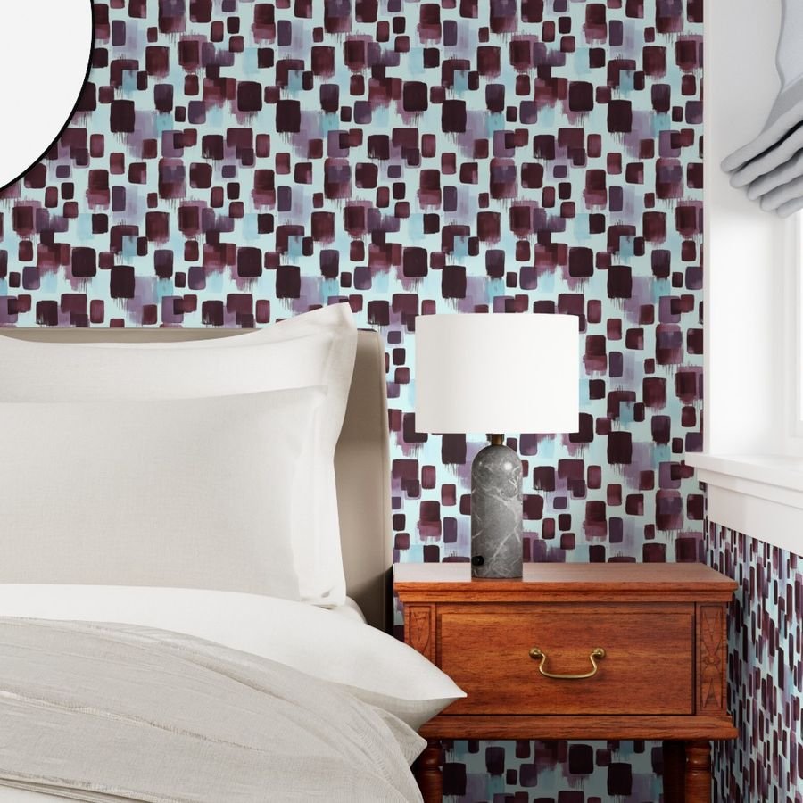 Abstract Brushstroke Blocks in Burgundy Lavender and Soft Mint Wallpaper burgundy wallpaper