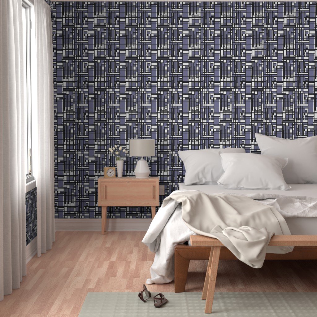 Periwinkle Modernist City Blocks Geometric Pattern Wallpaper linear design wallpaper