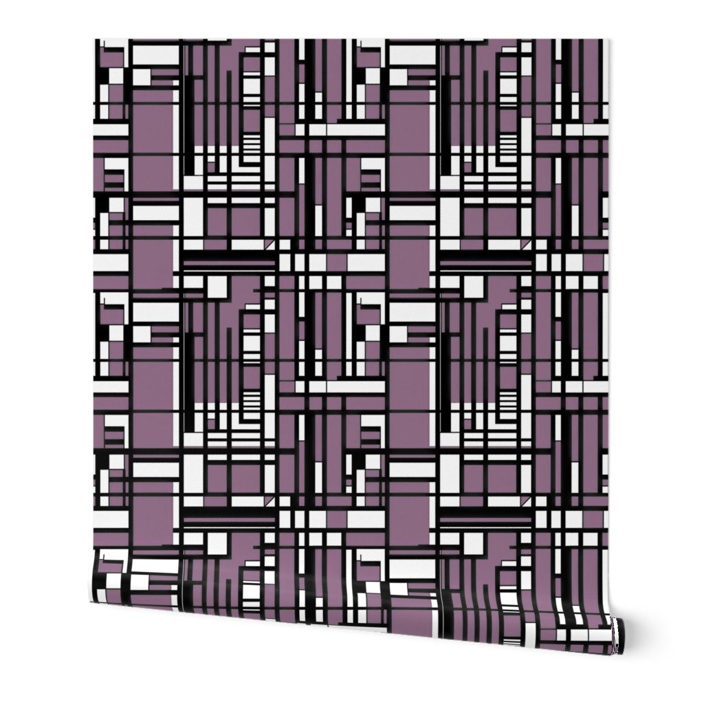 Mauve Modernist City Blocks Geometric Pattern Wallpaper linear design wallpaper