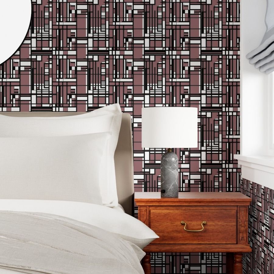 Dusty Rose Modernist City Blocks Geometric Pattern Wallpaper dusty rose wallpaper