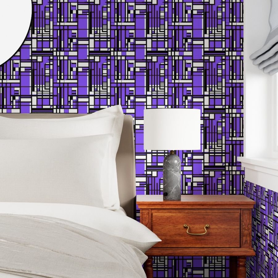 Electric Violet Modernist City Blocks Geometric Pattern Wallpaper electric violet wallpaper
