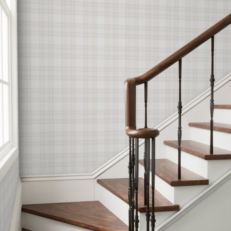 Soft Bone White Large Traditional Tartan Plaid Pattern Wallpaper cottage wallpaper