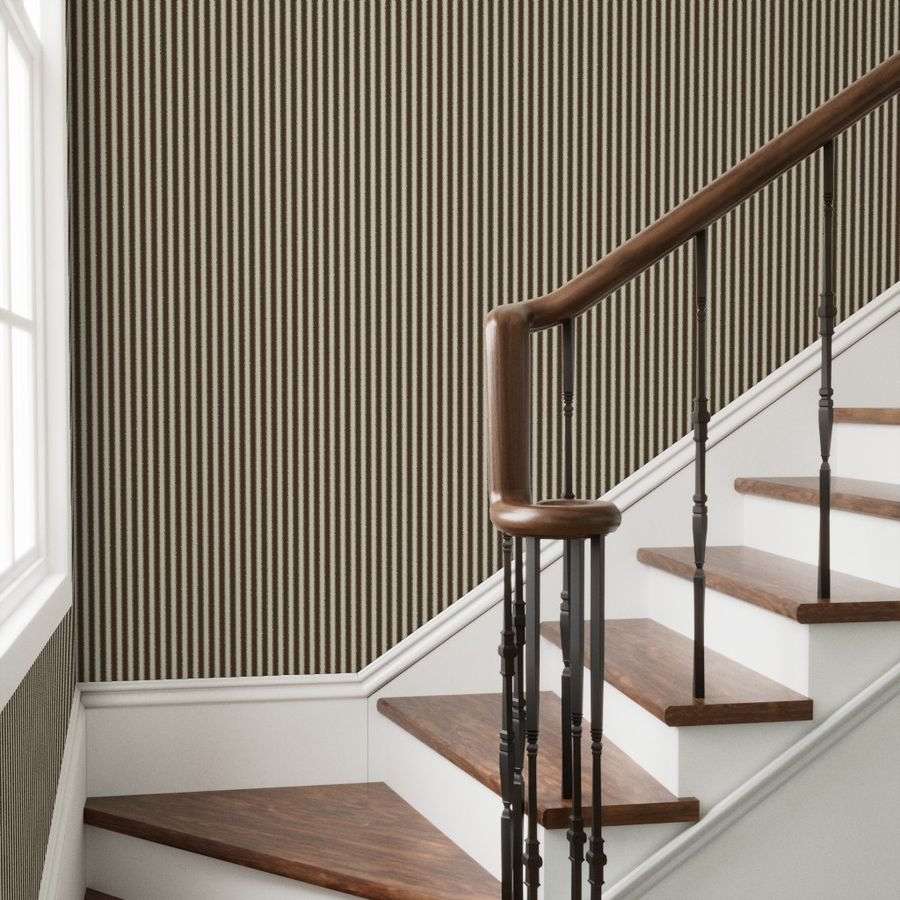 Serrated Rockpool Brown Small Stripe on Cream Wallpaper saw toothed wallpaper