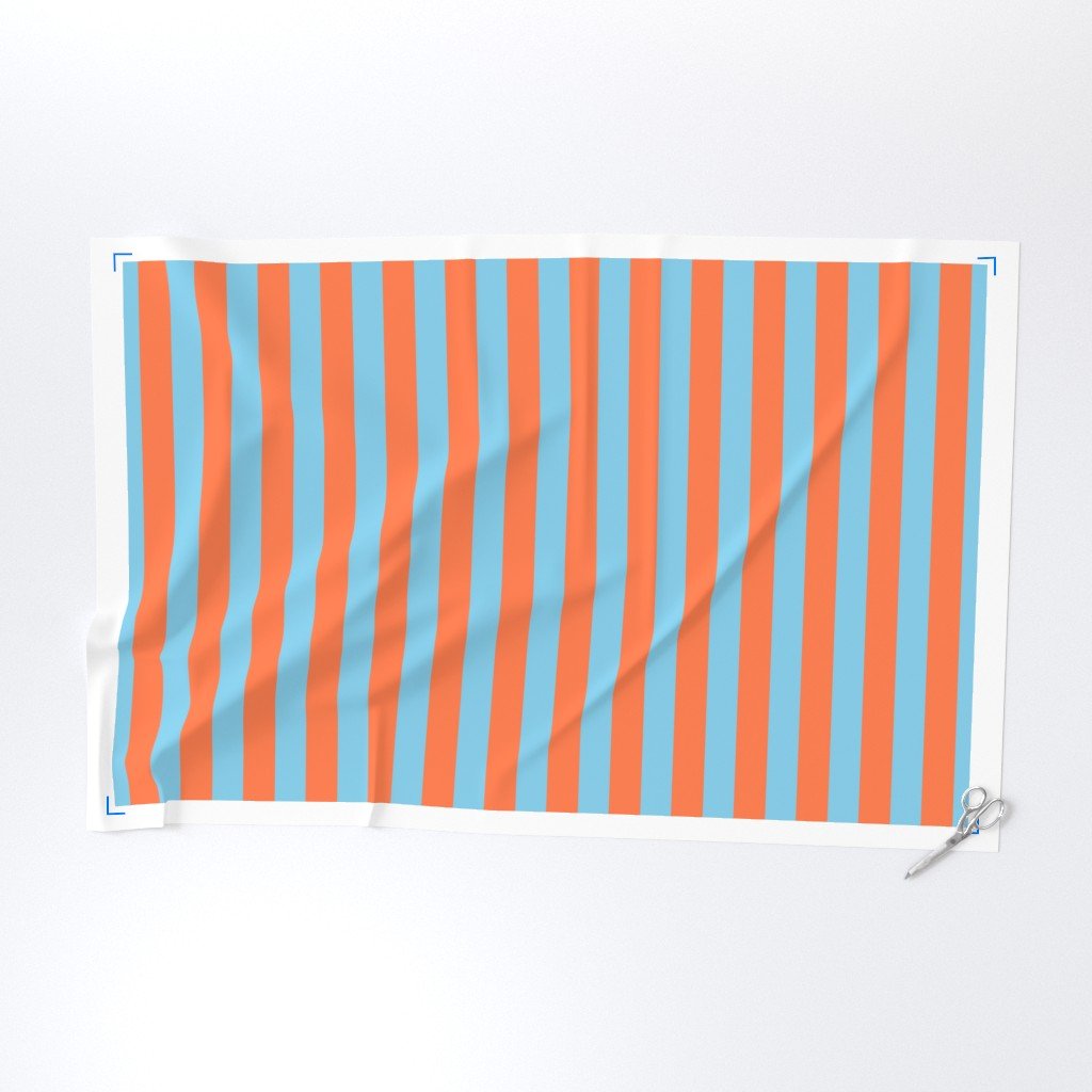Bold Coastal Classic Coral and Sky Blue Cabana Tent Stripe Fabric beach fabric