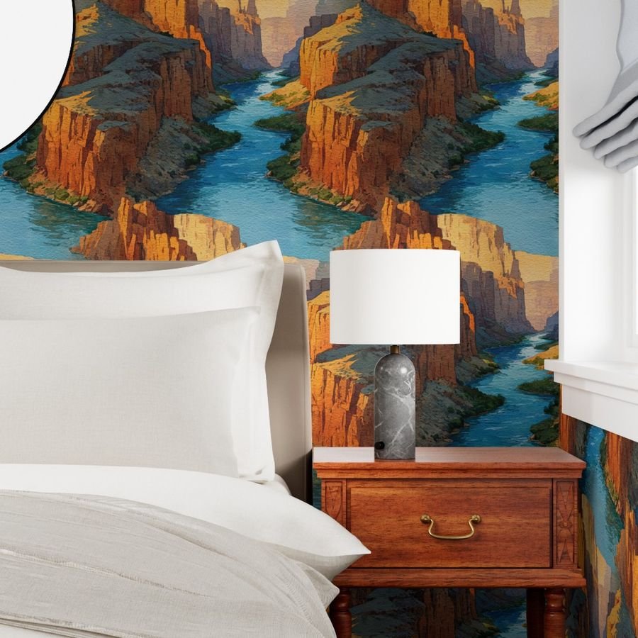 Summer Sun Over the Grand Canyon Watercolor Landscape Wallpaper grand canyon wallpaper