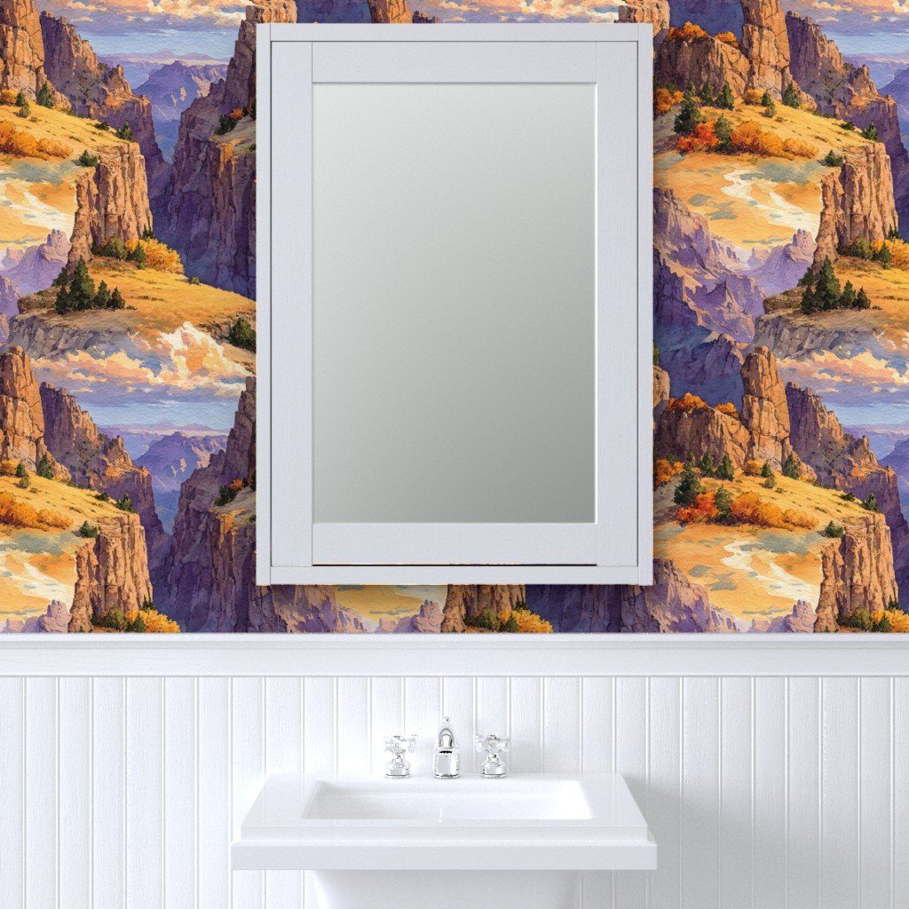 Autumn Glow Over the Grand Canyon Watercolor Landscape Wallpaper grand canyon wallpaper