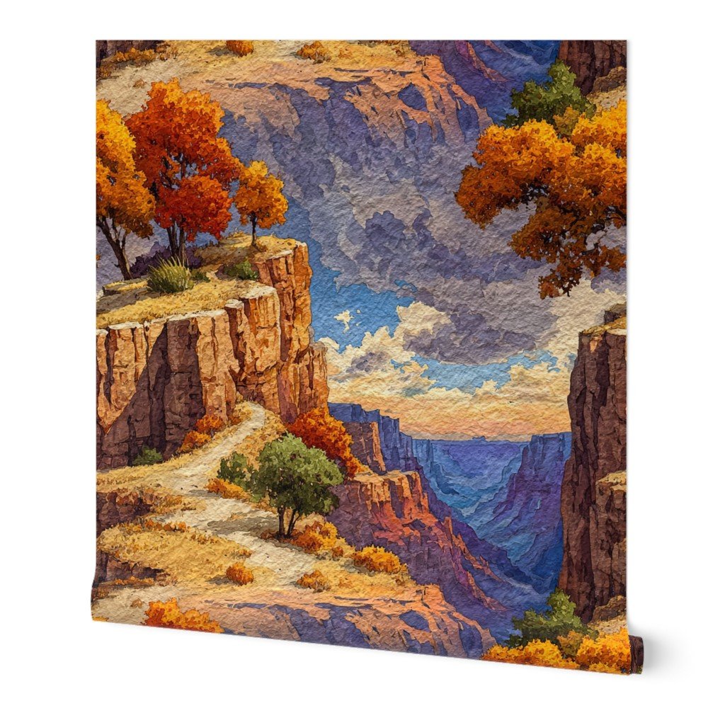 Autumn Glow Over the Grand Canyon Watercolor Landscape Wallpaper grand canyon wallpaper