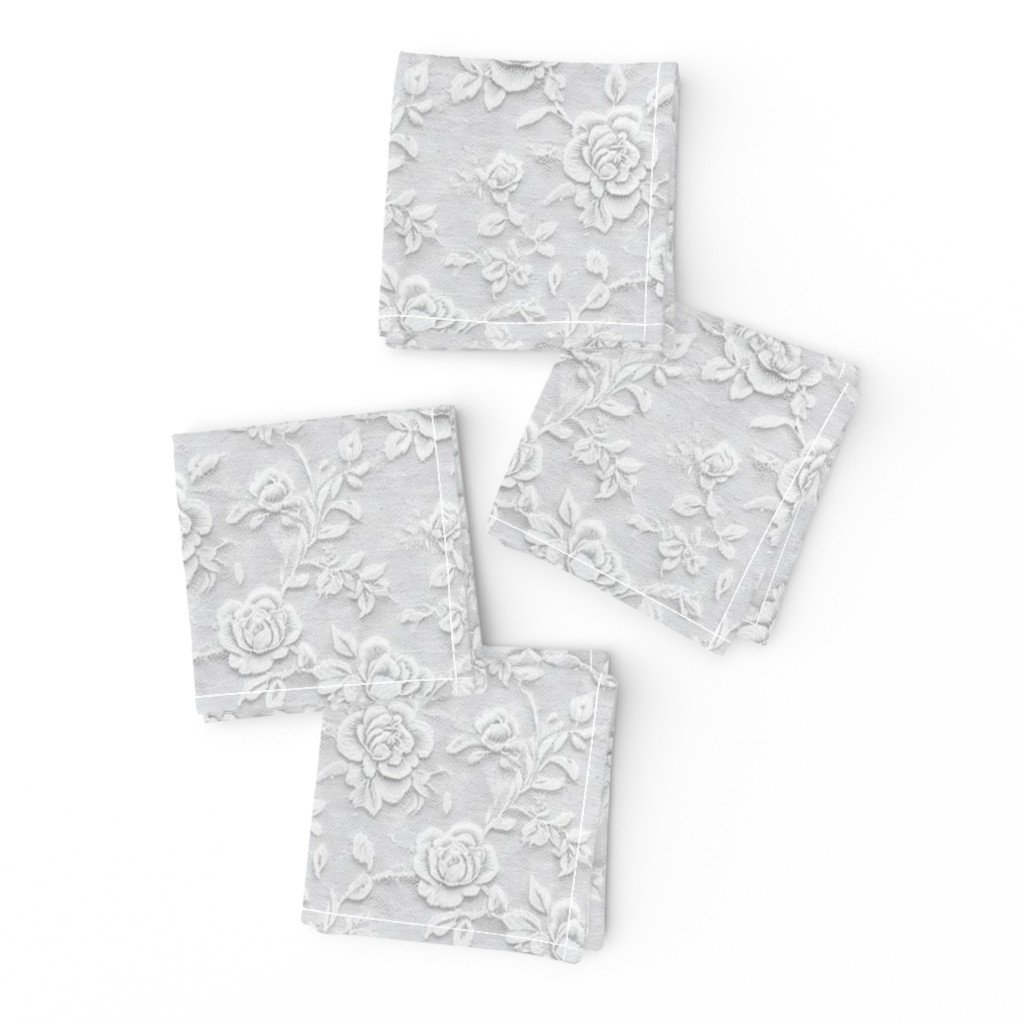 Napkins in Vintage Lace Rose Floral Pattern in Soft White