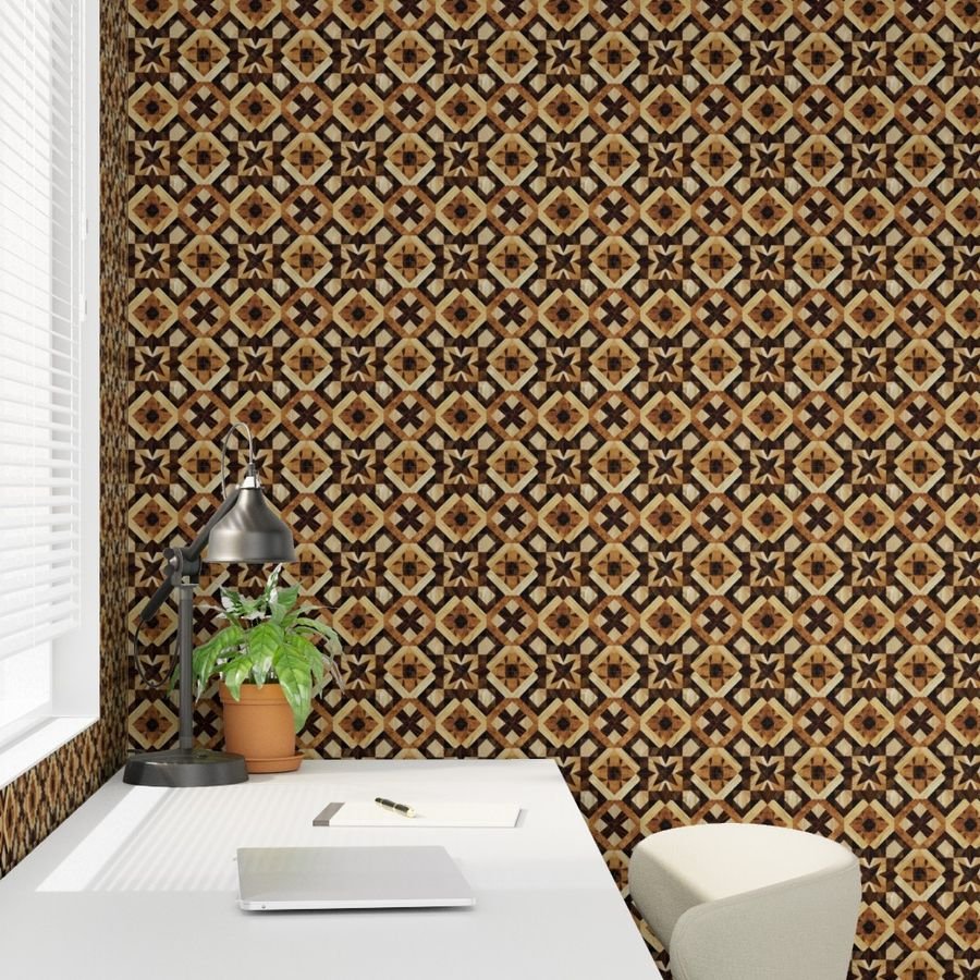 Small Geometric Marquetry Wood Inlay Pattern in Rich Dark Wood Tones Wallpaper dark wood wallpaper