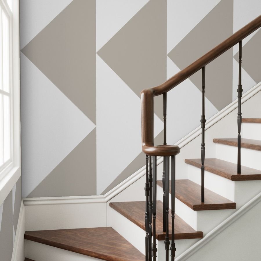 Bold Greige and White Oversized Geometric Triangle Wallpaper Wallpaper contemporary wallpaper