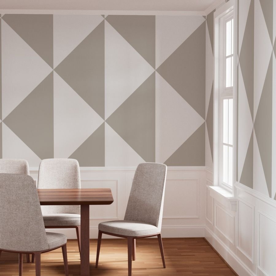 Bold Greige and White Oversized Geometric Diamond Wallpaper Wallpaper contemporary wallpaper