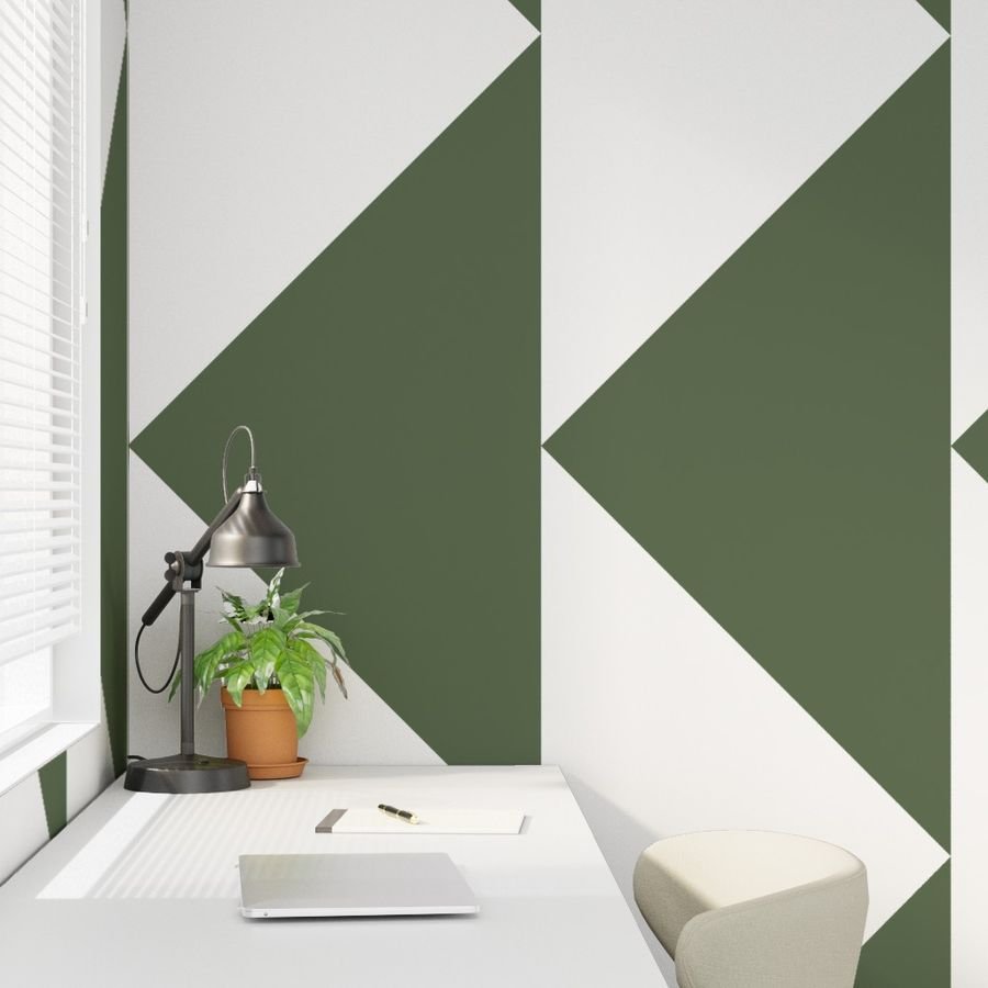 Bold Olive and White Oversized Geometric Triangle Wallpaper contemporary wallpaper