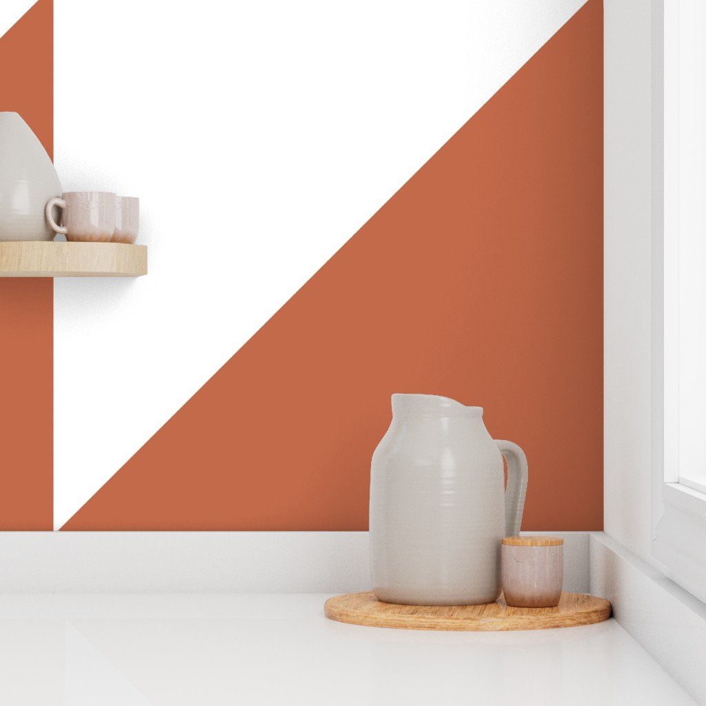 Bold Terracotta and White Oversized Geometric Triangle Wallpaper lifestyle view