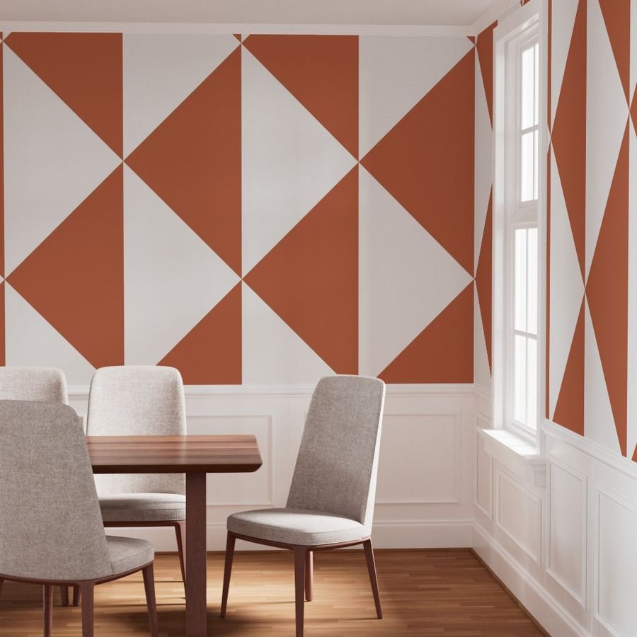 Bold Terracotta and White Oversized Geometric Diamond Wallpaper contemporary wallpaper