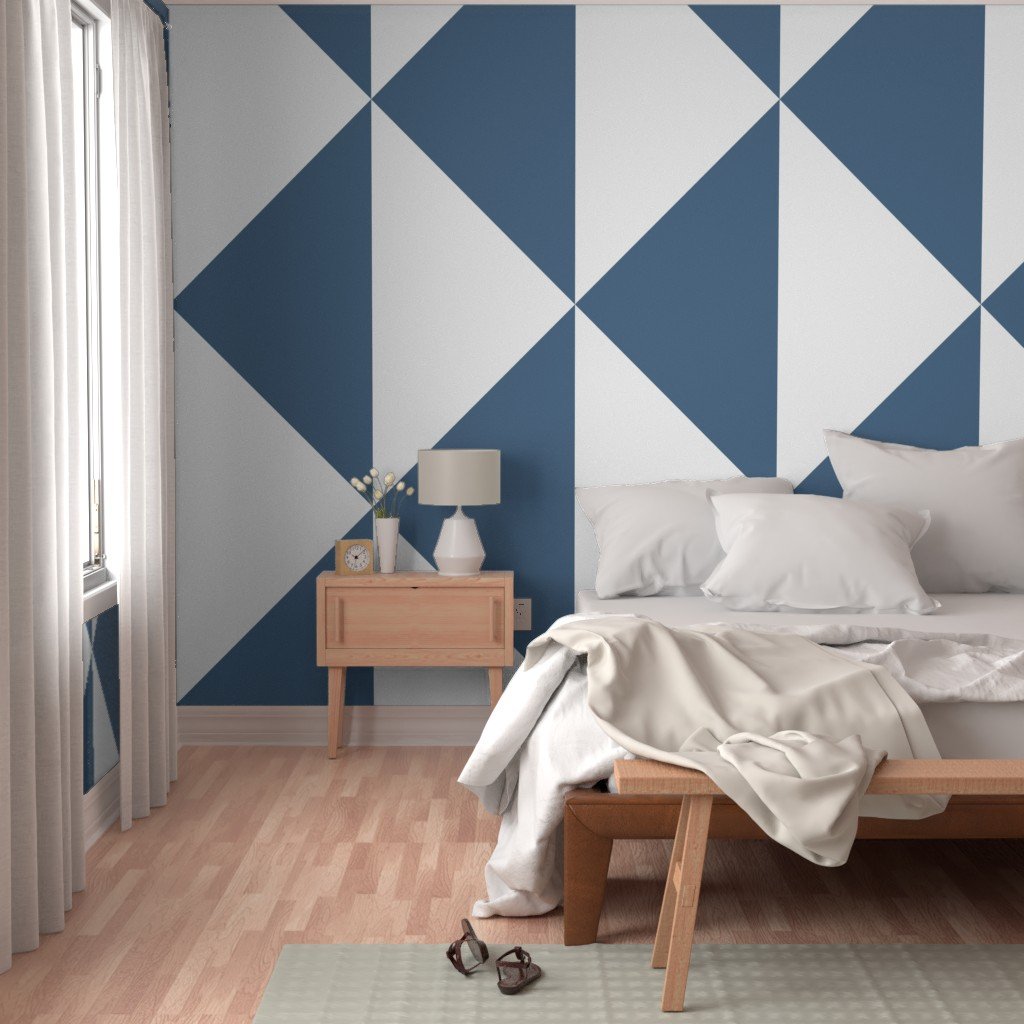 Bold Slate Blue and White Oversized Geometric Diamond Wallpaper chevron wallpaper