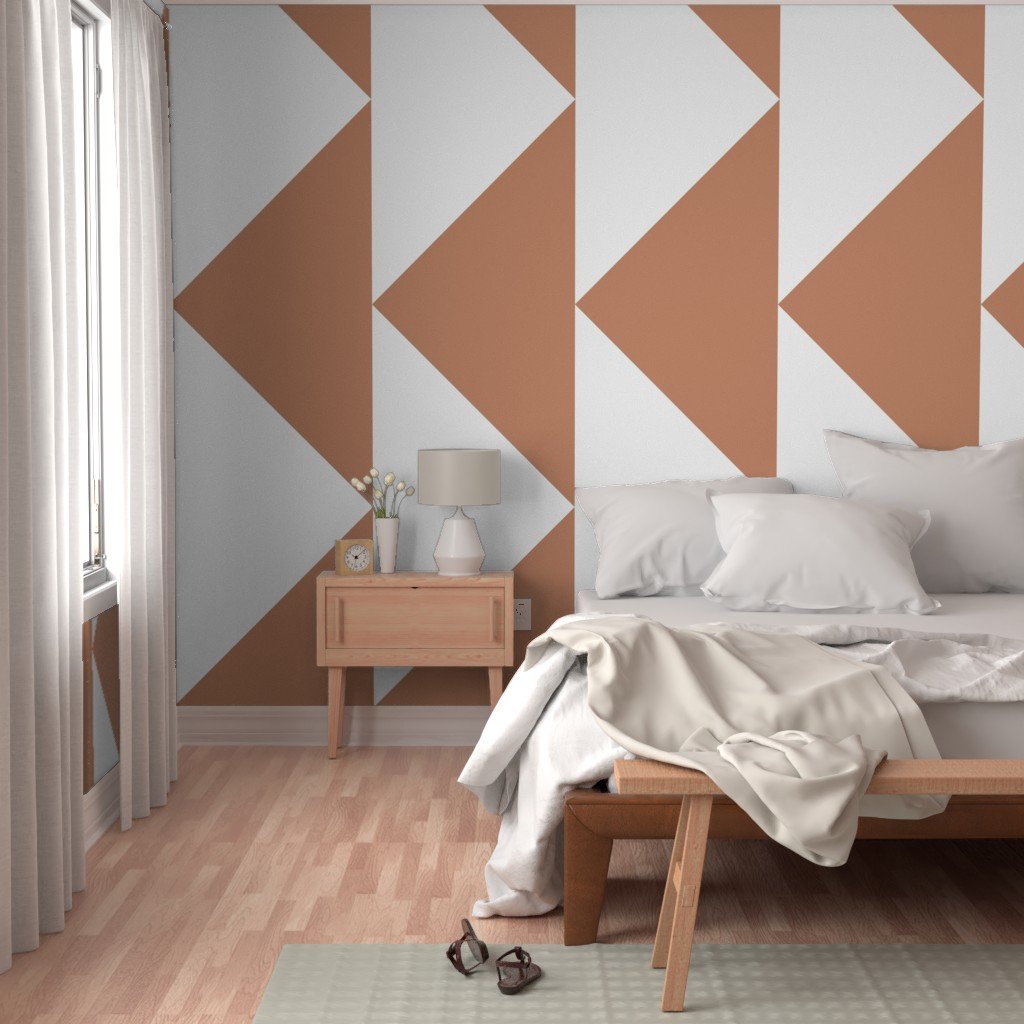 Bold Soft Clay and White Oversized Geometric Triangle Wallpaper bold wallpaper