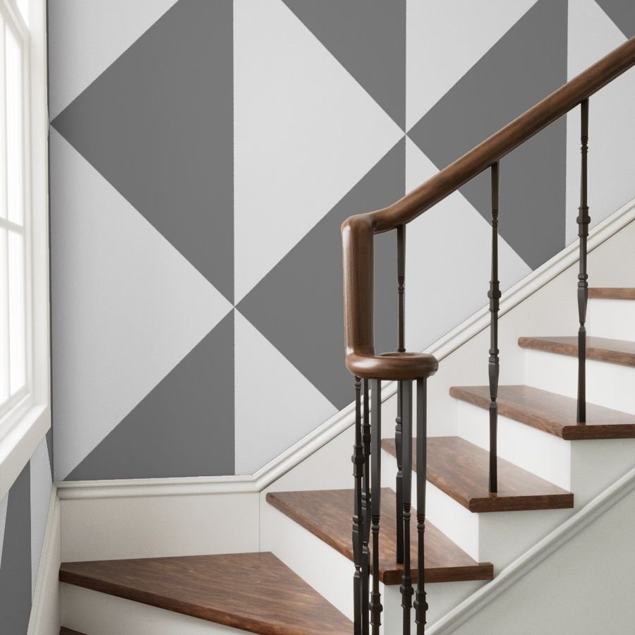 Bold Mid Gray and White Oversized Geometric Diamond Wallpaper mid gray wallpaper
