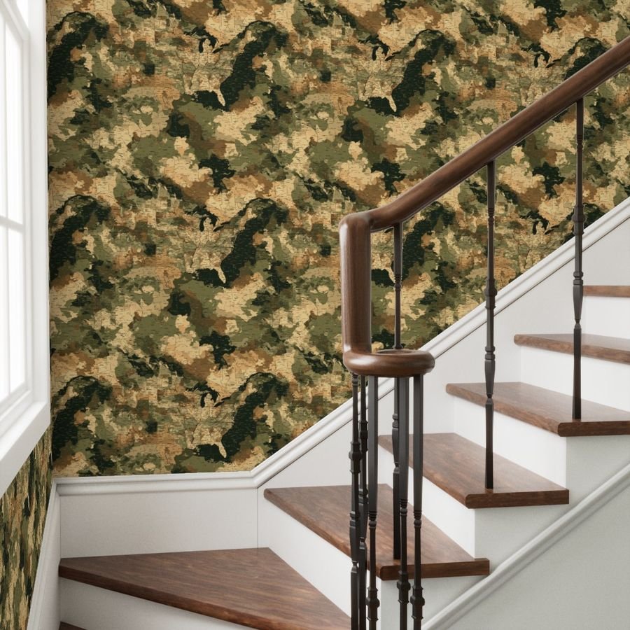 USA State Outline Camouflage in Sand and Deep Forest Wallpaper geography wallpaper