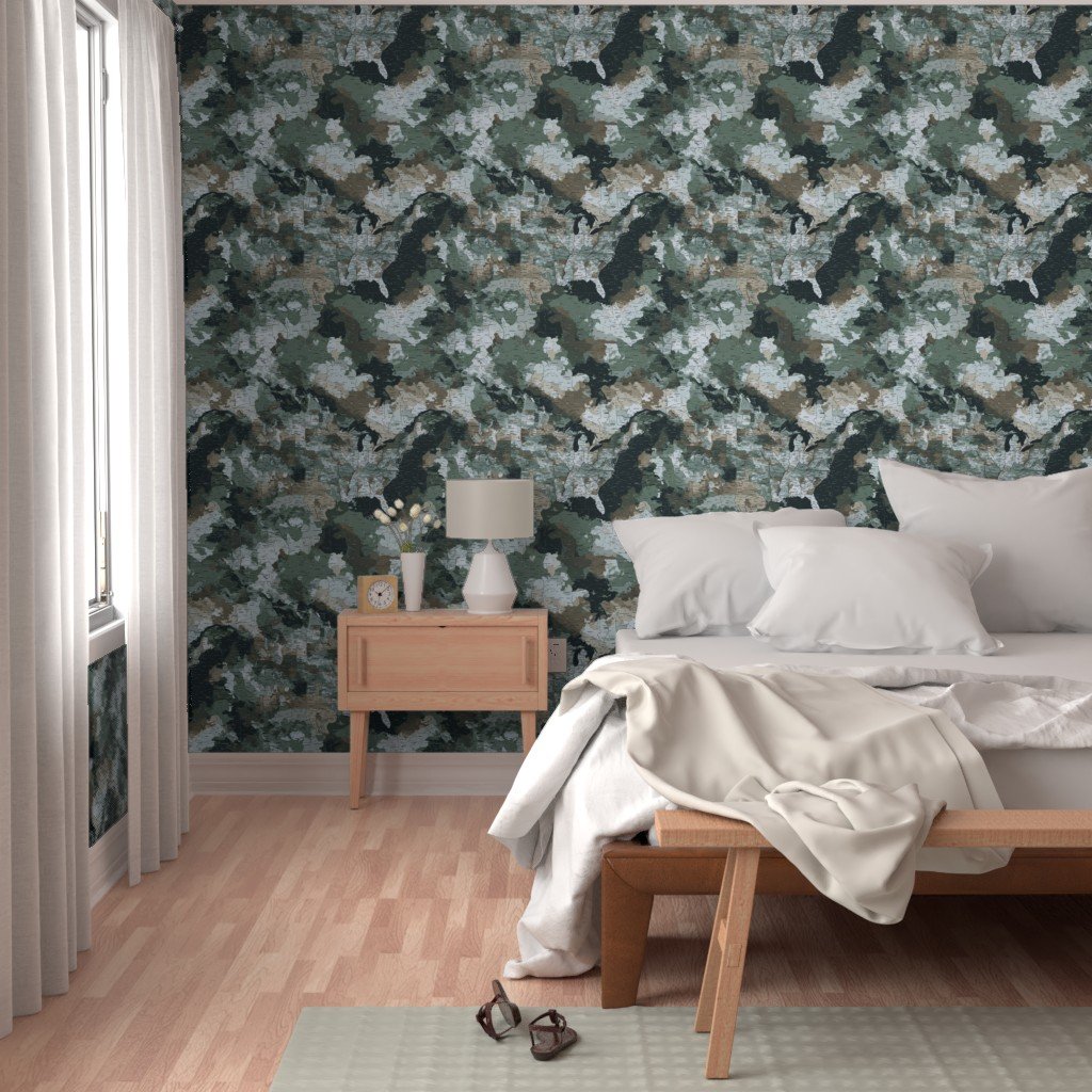 USA State Outline Camouflage in Sage Green and Slate Wallpaper geography wallpaper