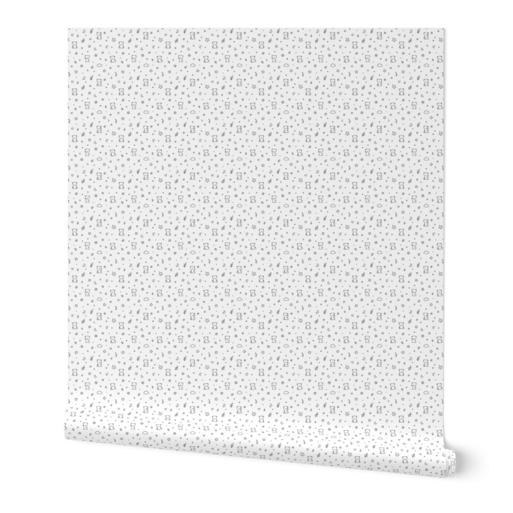 Minimal Black And White Teddy Bear Doodle Pattern With Stars Hearts Wal Wallpaper black and white wallpaper