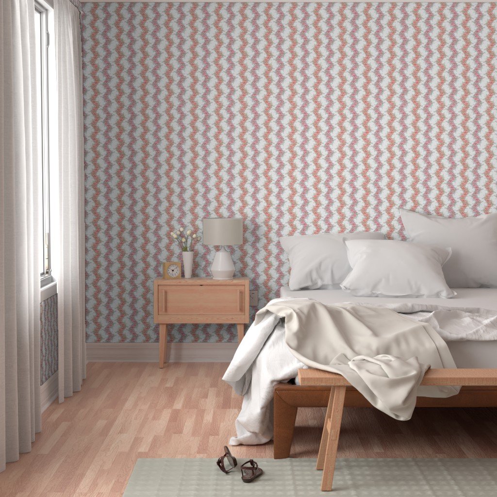 Vintage English Garden Small Two Tone Pink Rose Stripe Pattern on Whit W Wallpaper green wallpaper
