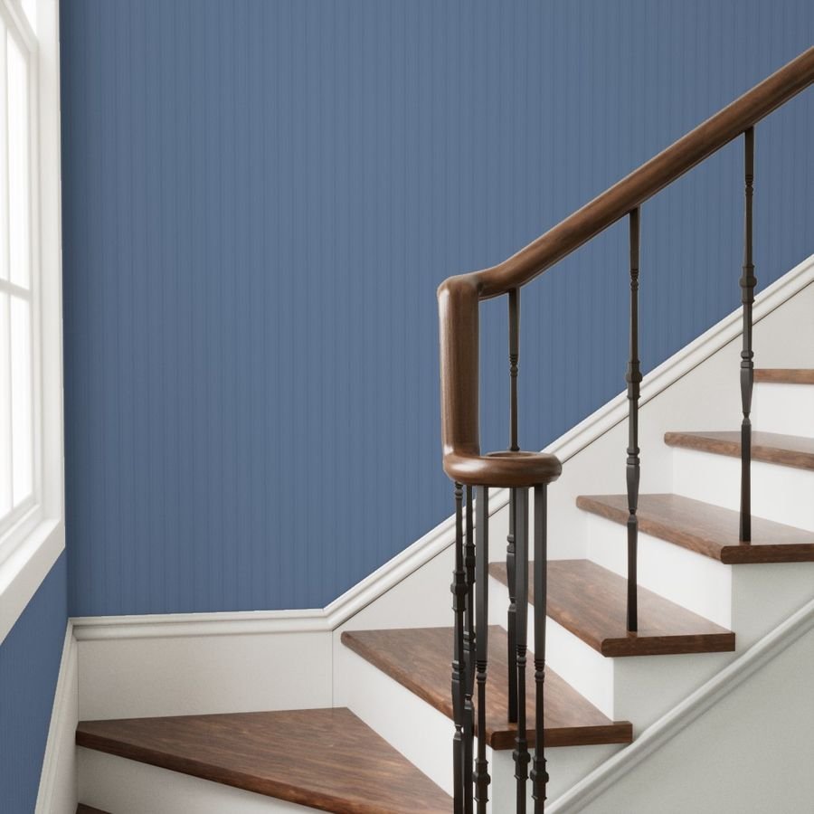 Tonal Dusty Blue Tailored Ticking Stripe Cottage Farmhouse Small Scal Wallpaper stripe pattern wallpaper