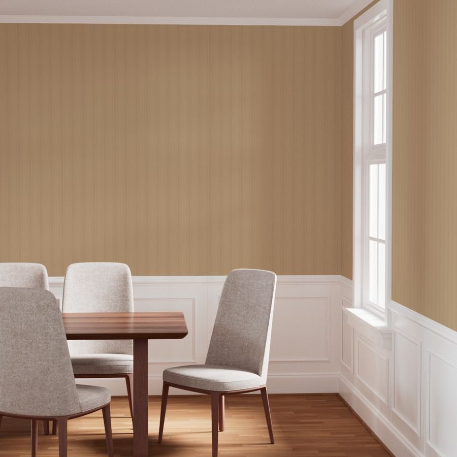 Tonal Sandstone Tailored Ticking Stripe Cottage Farmhouse Wide Strip Wallpaper tan stripe wallpaper