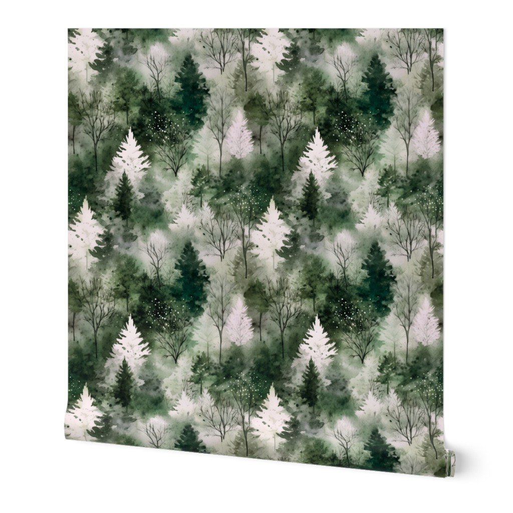 Small Endless Winter Tree Dreamscape Trees in Deep Green Misty Forest W Wallpaper forest wallpaper