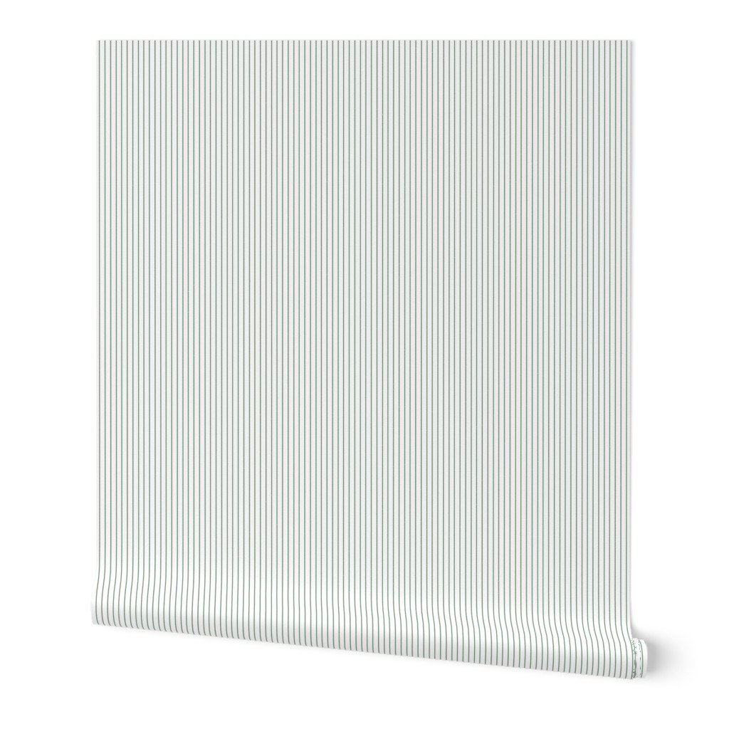 Classic Hunter Green Pinstripe on White Office Stripe Pattern Wallpaper corporate wallpaper