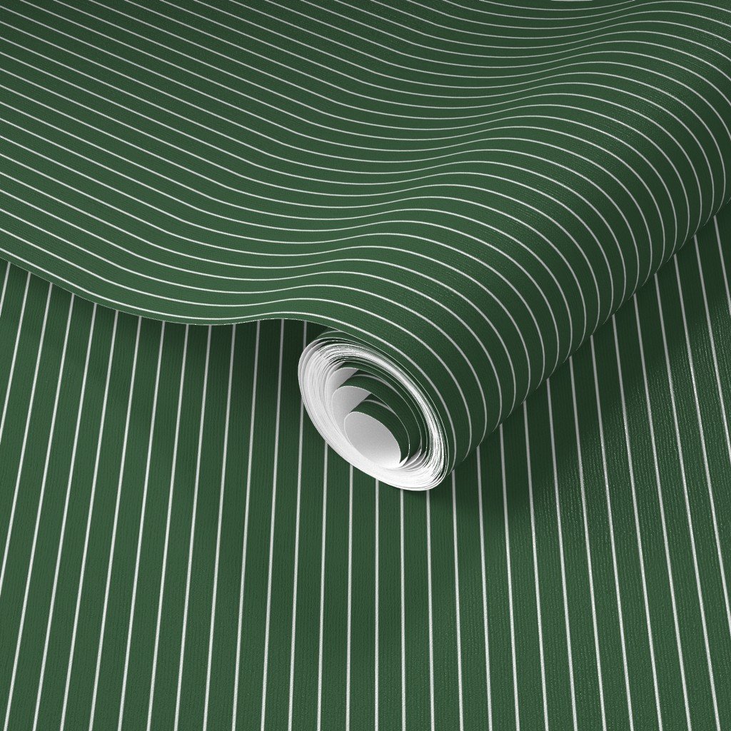 Classic White Pinstripe on Hunter Green Office Stripe Pattern Wallpaper corporate wallpaper