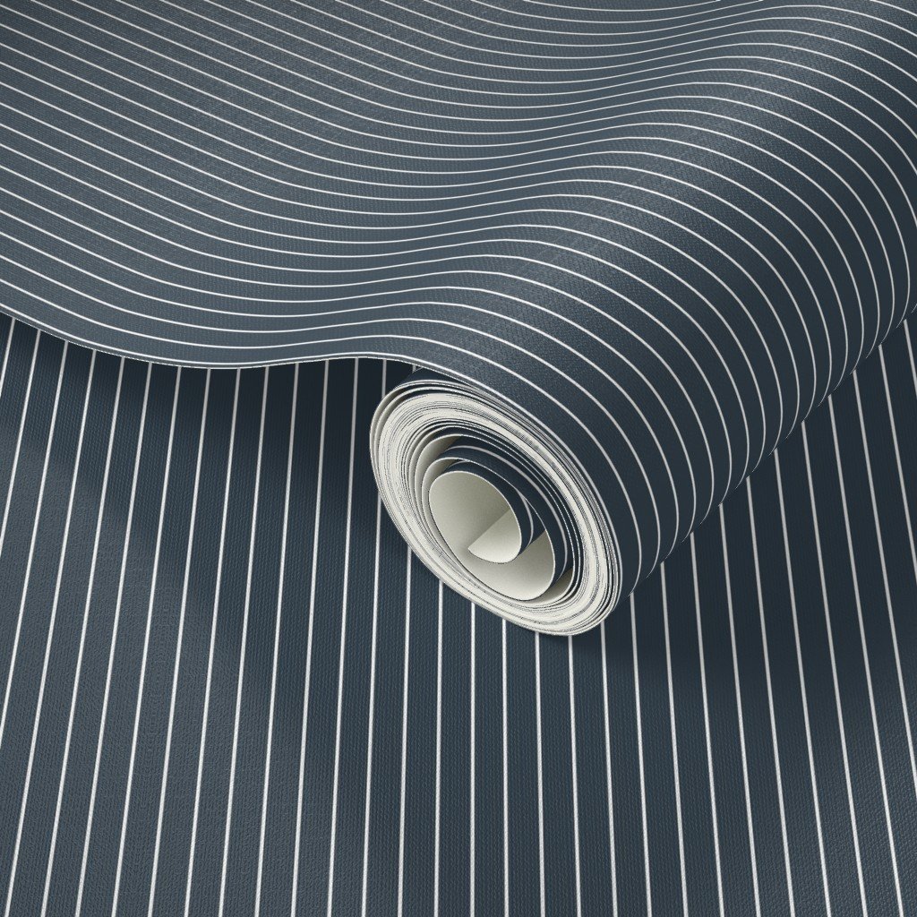 Classic White Pinstripe on Charcoal Gray Office Stripe Pattern Wallpaper corporate wallpaper