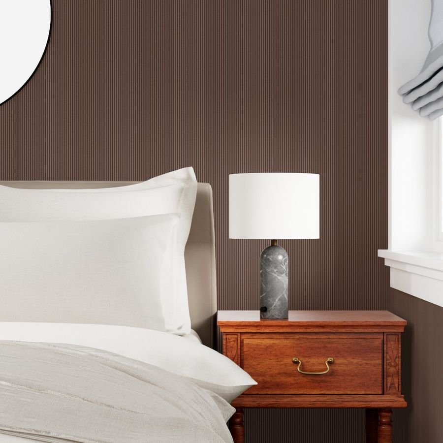Classic White Pinstripe on Chocolate Brown Office Stripe Pattern Wallpaper corporate wallpaper