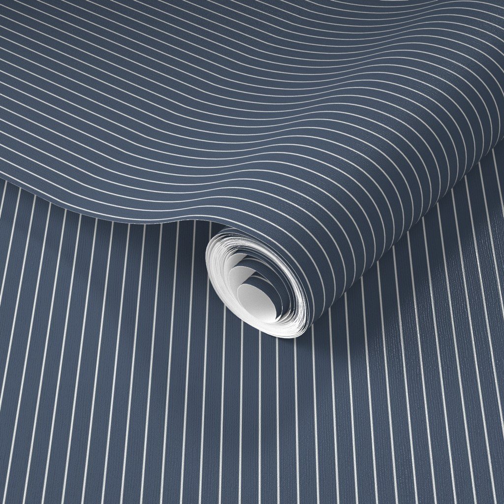 Classic White Pinstripe on Slate Blue Office Stripe Pattern Wallpaper corporate wallpaper