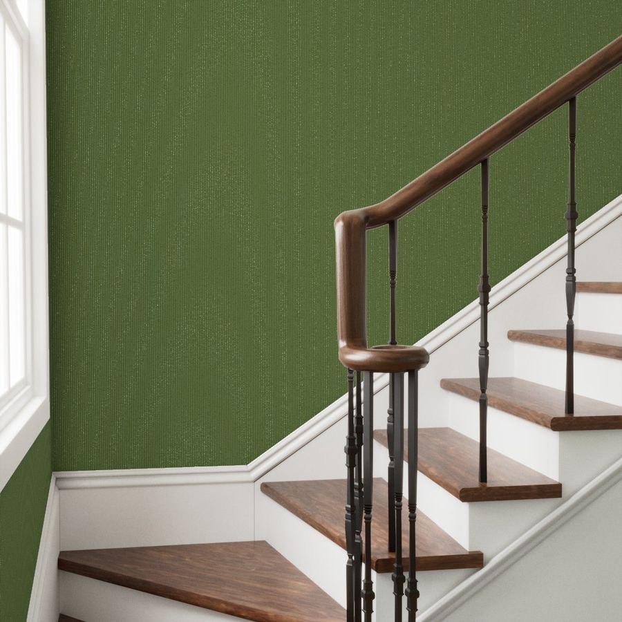 Classic White Pinstripe on Olive Green Office Stripe Pattern Wallpaper corporate wallpaper