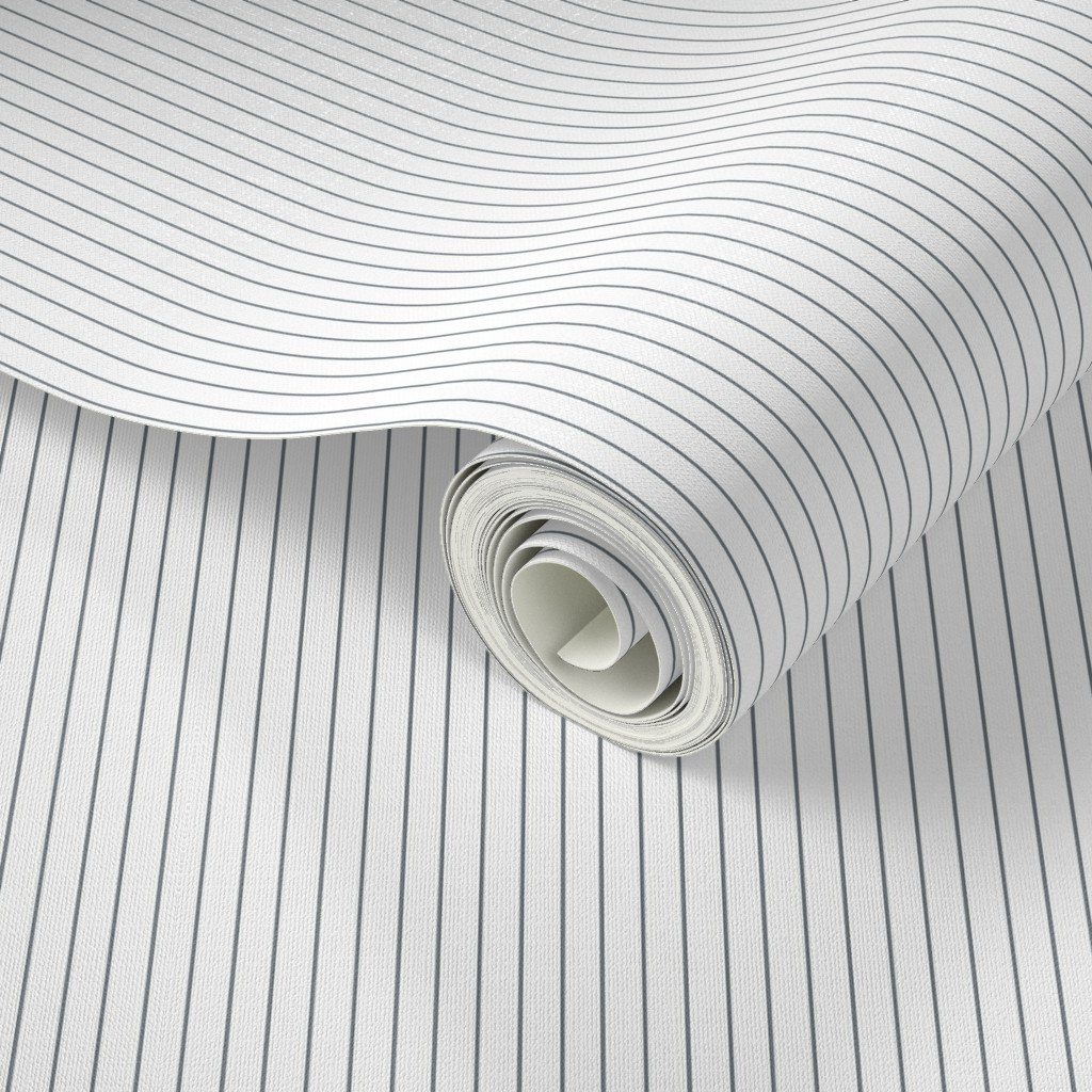 Classic Steel Gray Pinstripe on White Office Stripe Pattern Wallpaper corporate wallpaper