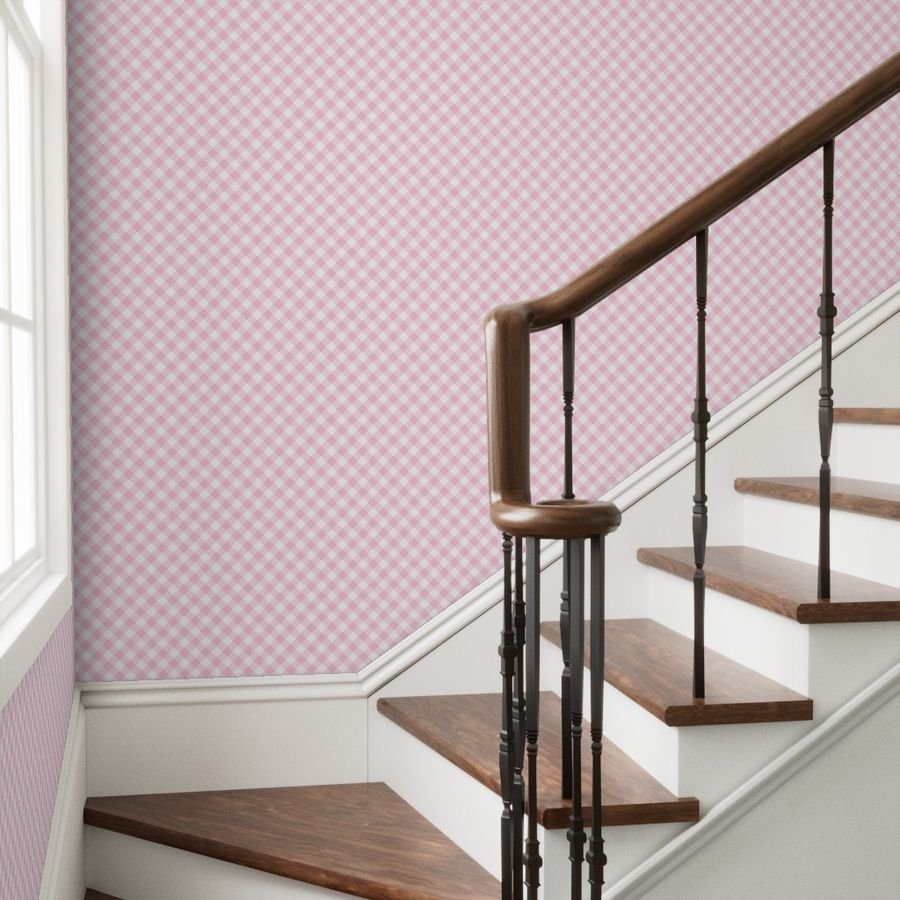 Baby Pink Gingham Check Plaid Wallpaper baby pink wallpaper