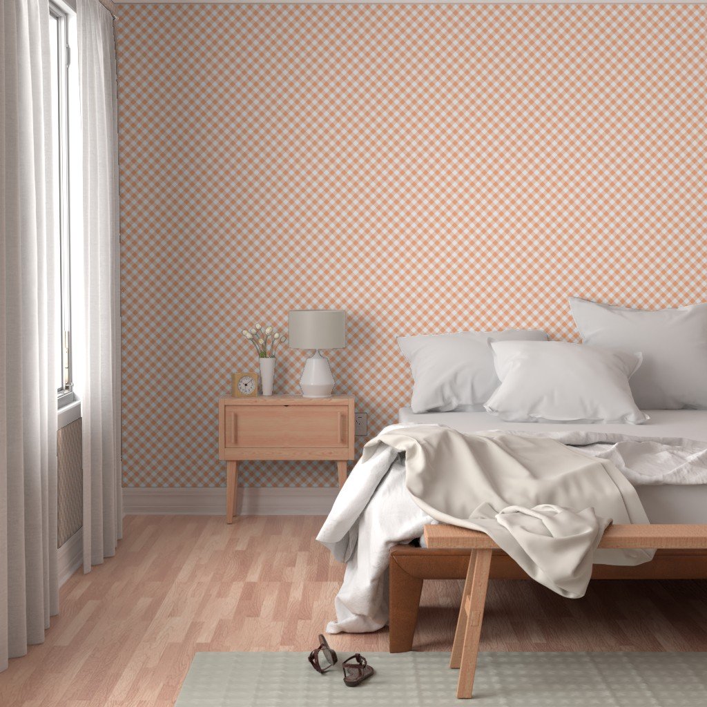 Peach Orange Gingham Check Plaid Wallpaper peach orange wallpaper