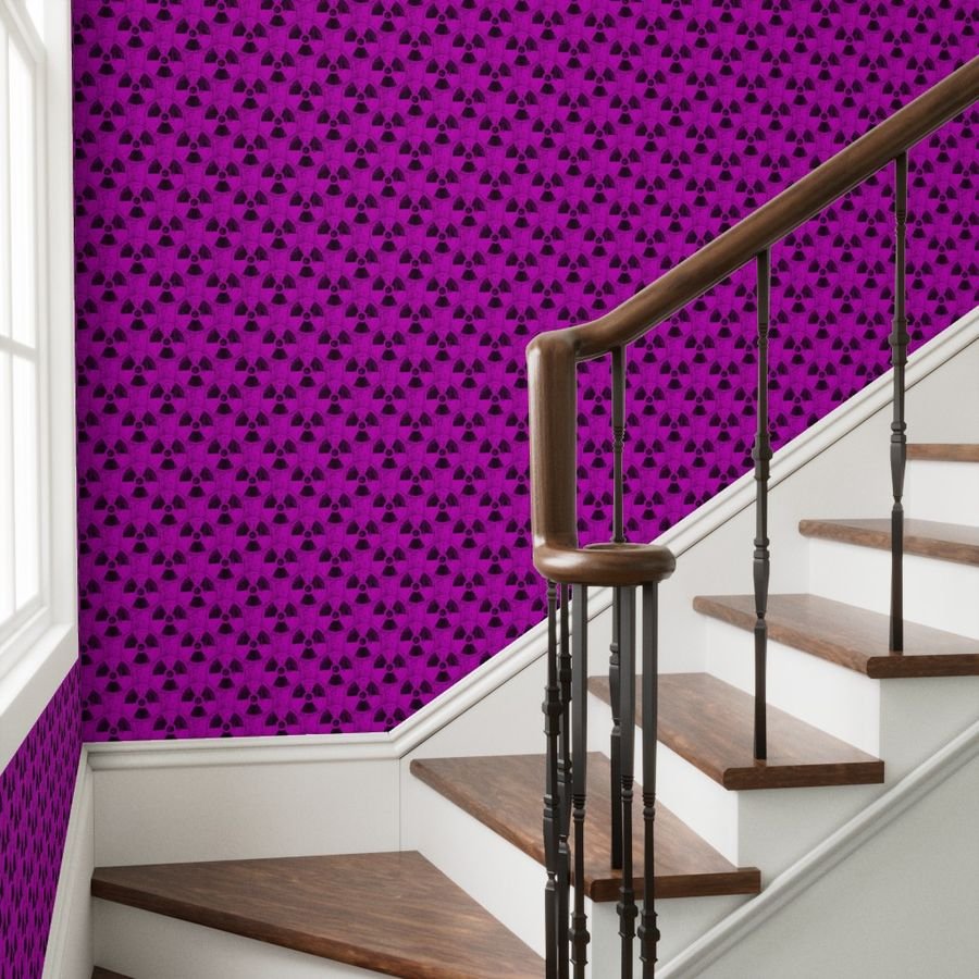 Hot Pink and Black Radiation Warning Grunge Pattern Wallpaper distressed wallpaper