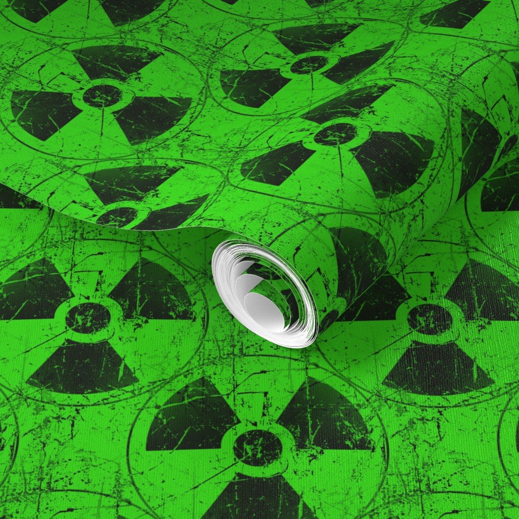 Neon Green and Black Radiation Warning Grunge Pattern Wallpaper distressed wallpaper