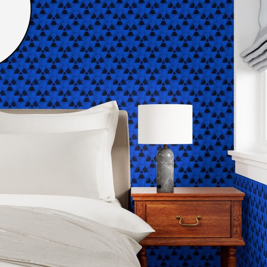 Electric Blue and Black Radiation Warning Grunge Pattern Wallpaper blue wallpaper